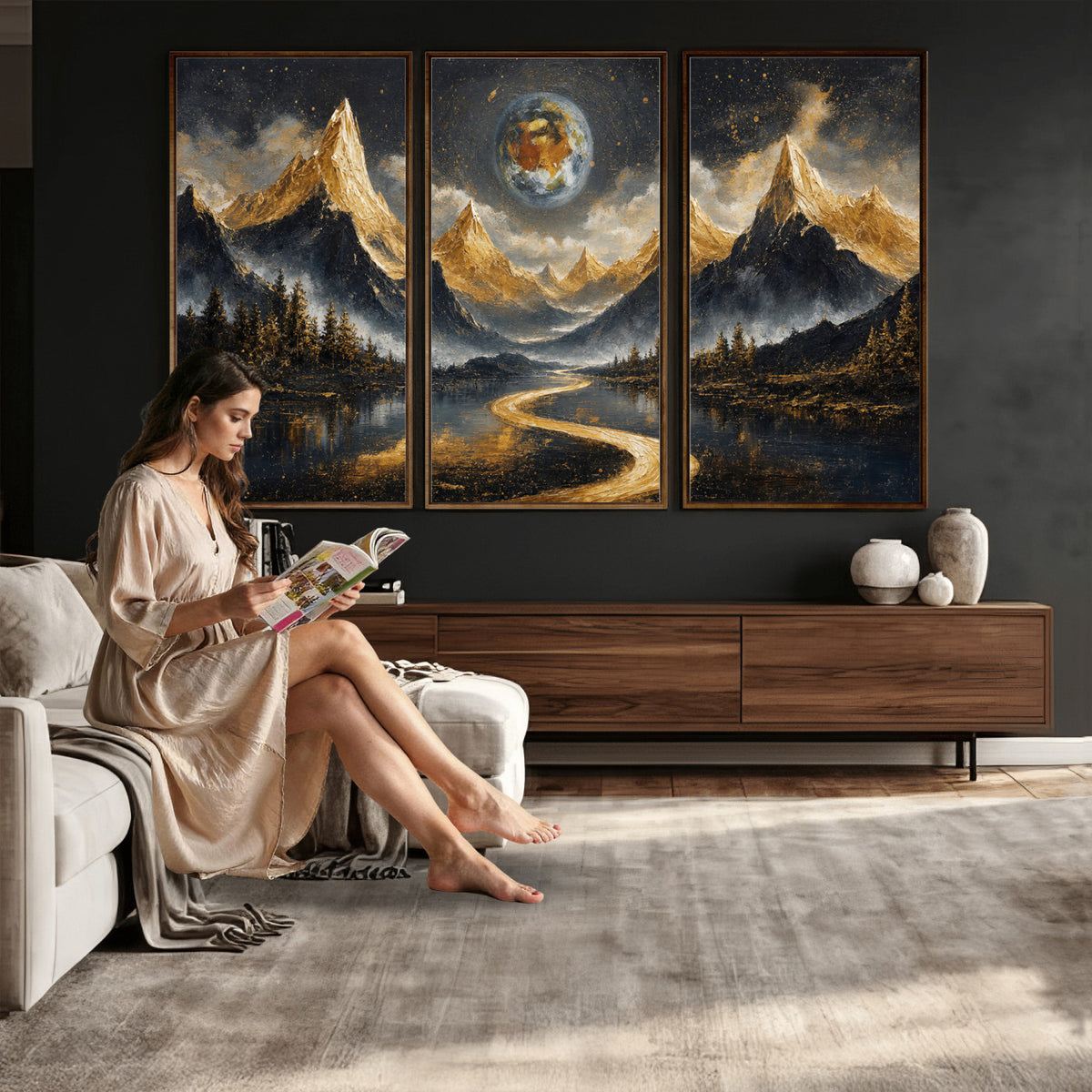 34202127-MGV-CV-36X24 - Abstract Mountain Wall Art Canvas Print Modern Landscape Painting Print