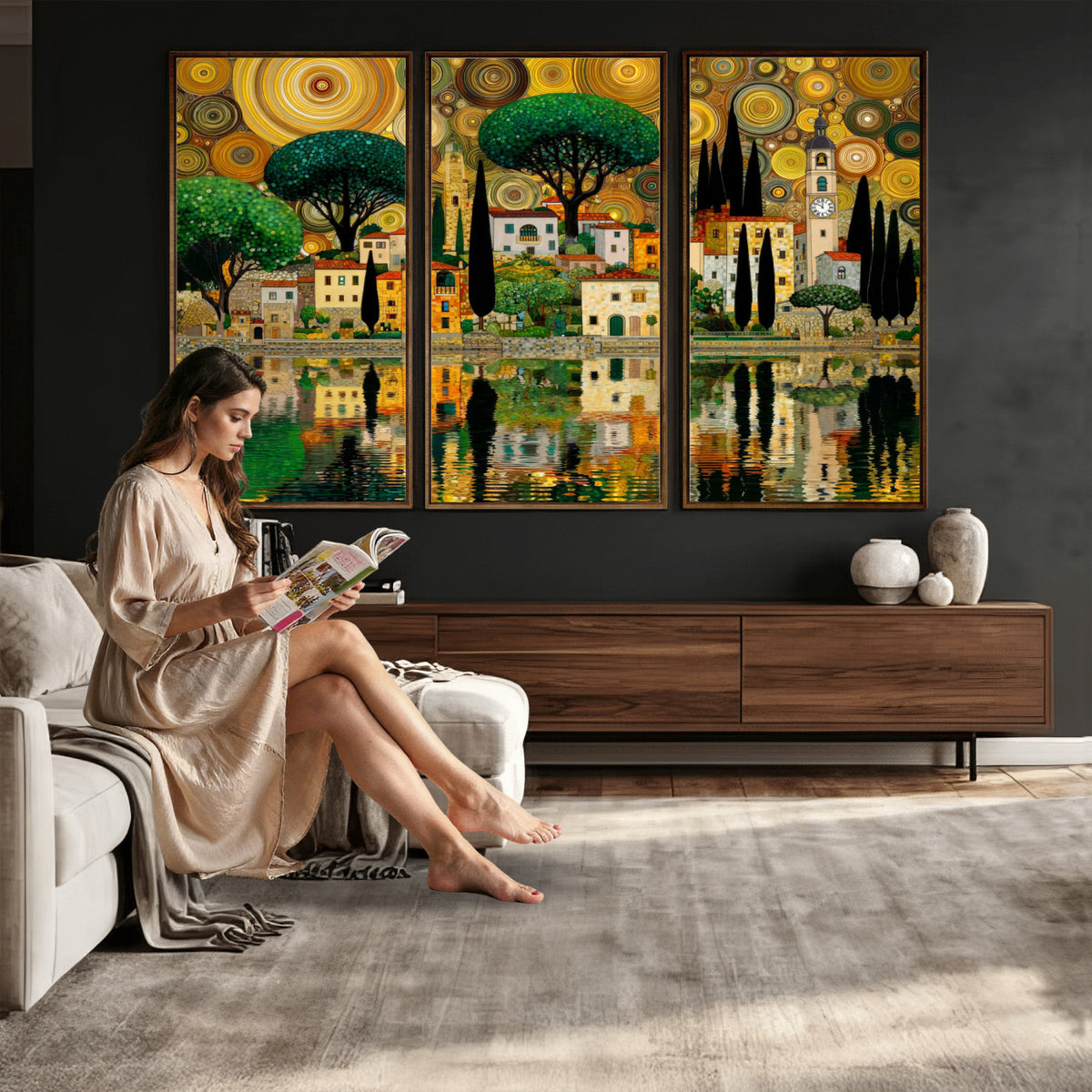 93010897-MGV-CV-36X24 - Gustav Klimt Golden Cityscape Wall Art Canvas Print,