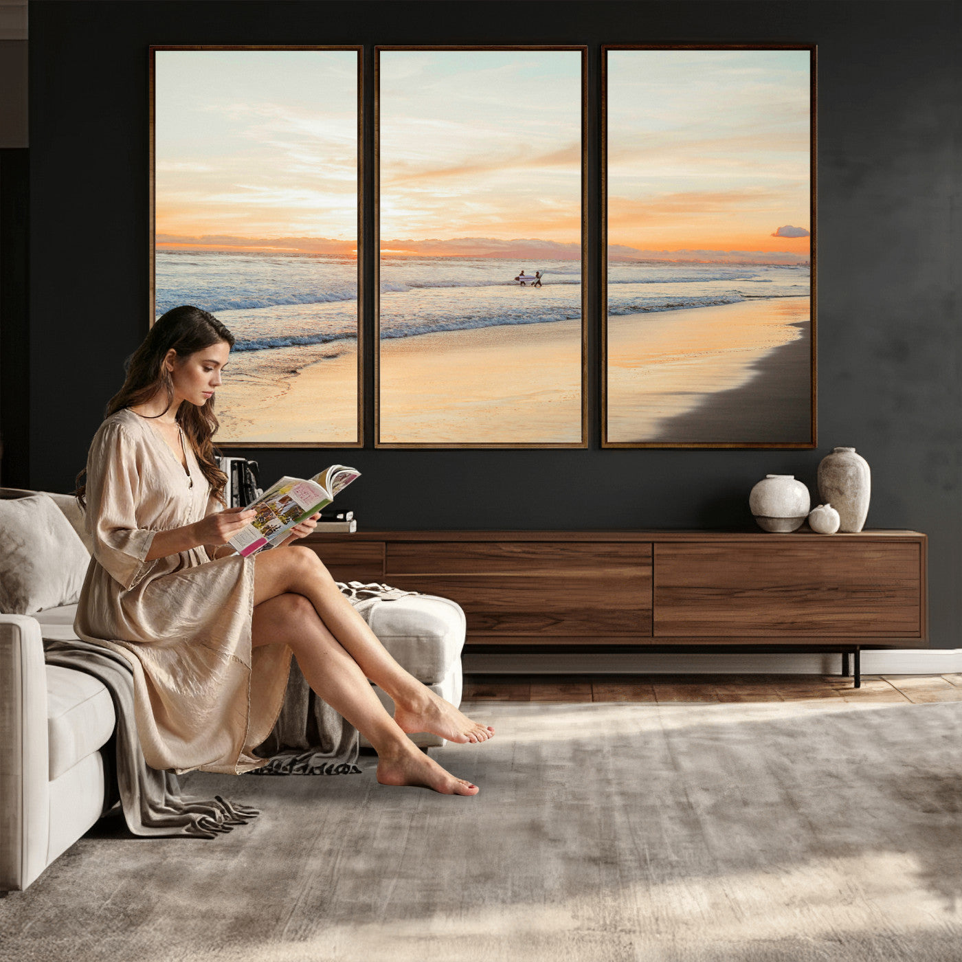 38131619-MGV-CV-36X24 - Beach Sunset Canvas Wall Art Print | Ocean Waves Landscape, Coastal Photography, Seascape Wall Decor, Ready to Hang