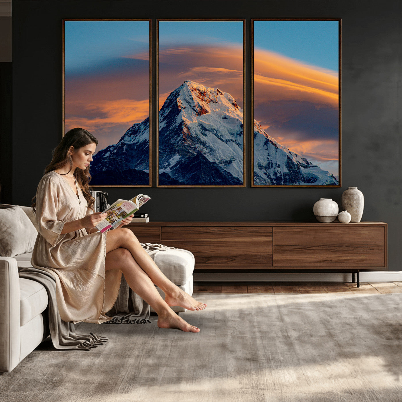 73810927-MGV-CV-36X24 - Snow Mountain Canvas Wall Art Print, Alpine Peak Landscape, Winter Nature Photography, Large Mountain Decor, Ready to Hang