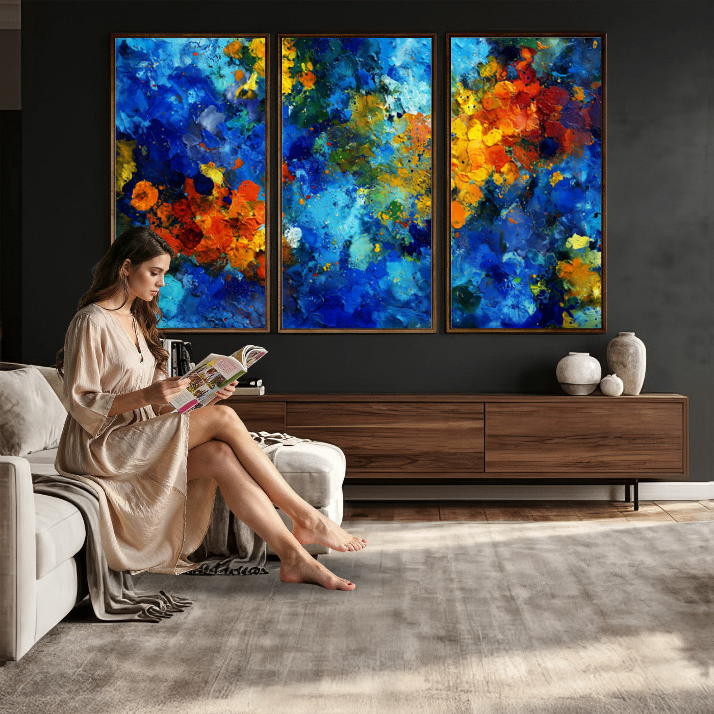 52431611-MGV-CV-36X24 - Vibrant Blue Abstract Canvas Wall Art Colorful Impasto Oil Painting Print