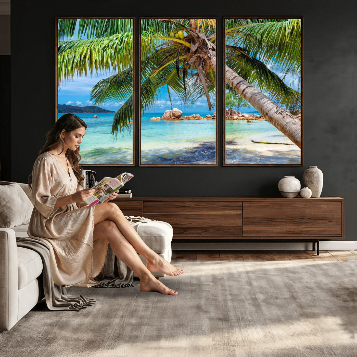 86824715-MGV-CV-36X24 - Seychelles Beach Canvas Wall Art - Anse Volbert Praslin Island Print