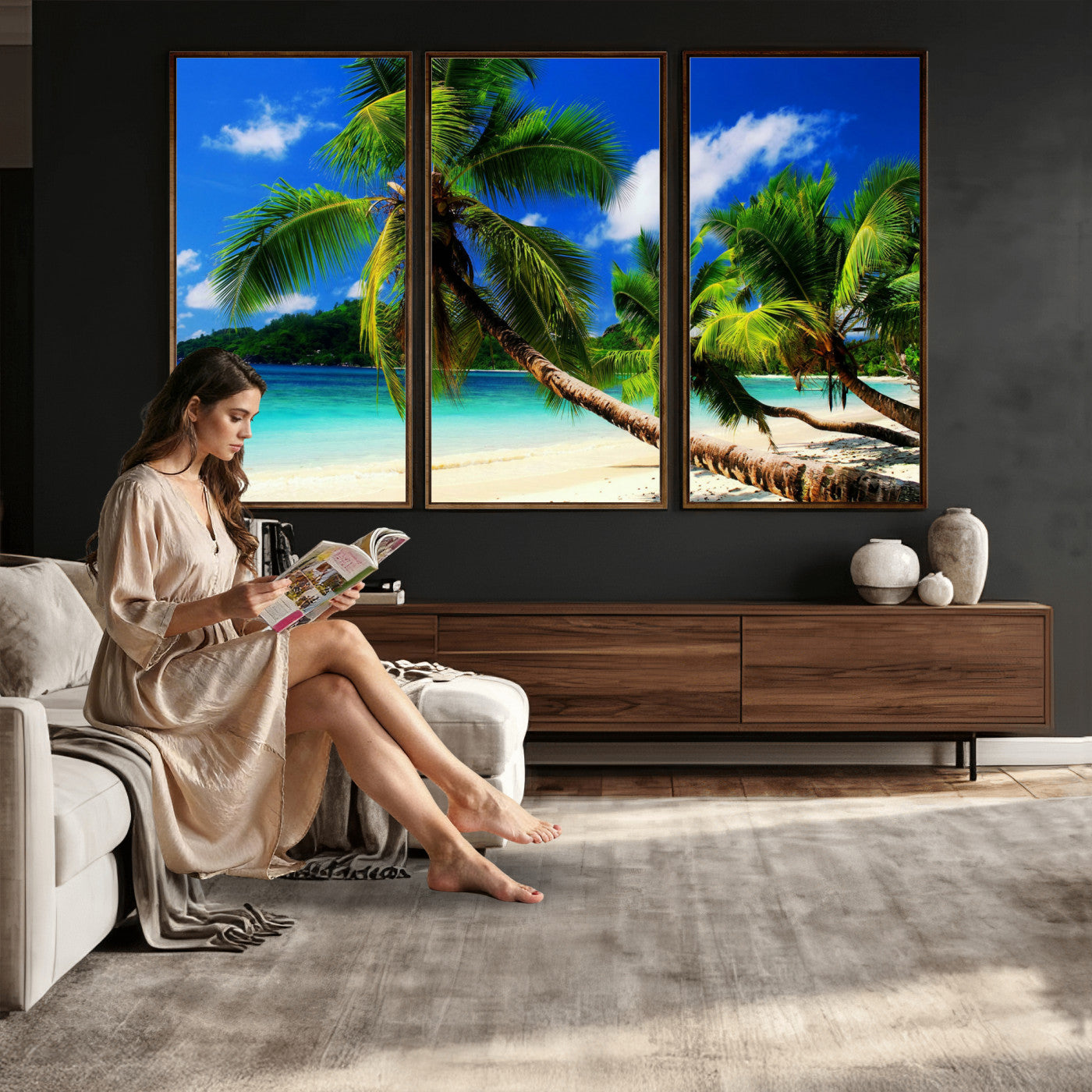 67049818-MGV-CV-36X24 - Tropical Island Coconut Palm Trees Wall Art Canvas Print - Turquoise Beach Print for Lake Home Decor