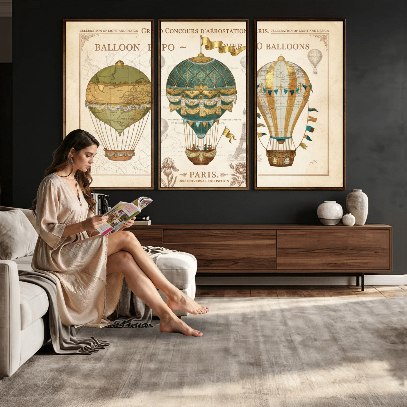 31530449-MGV-CV-36X24 - Kimberly Allen Paris Balloon Expo Wall Art Canvas Print, Vintage 1889 French Hot Air Balloon Poster
