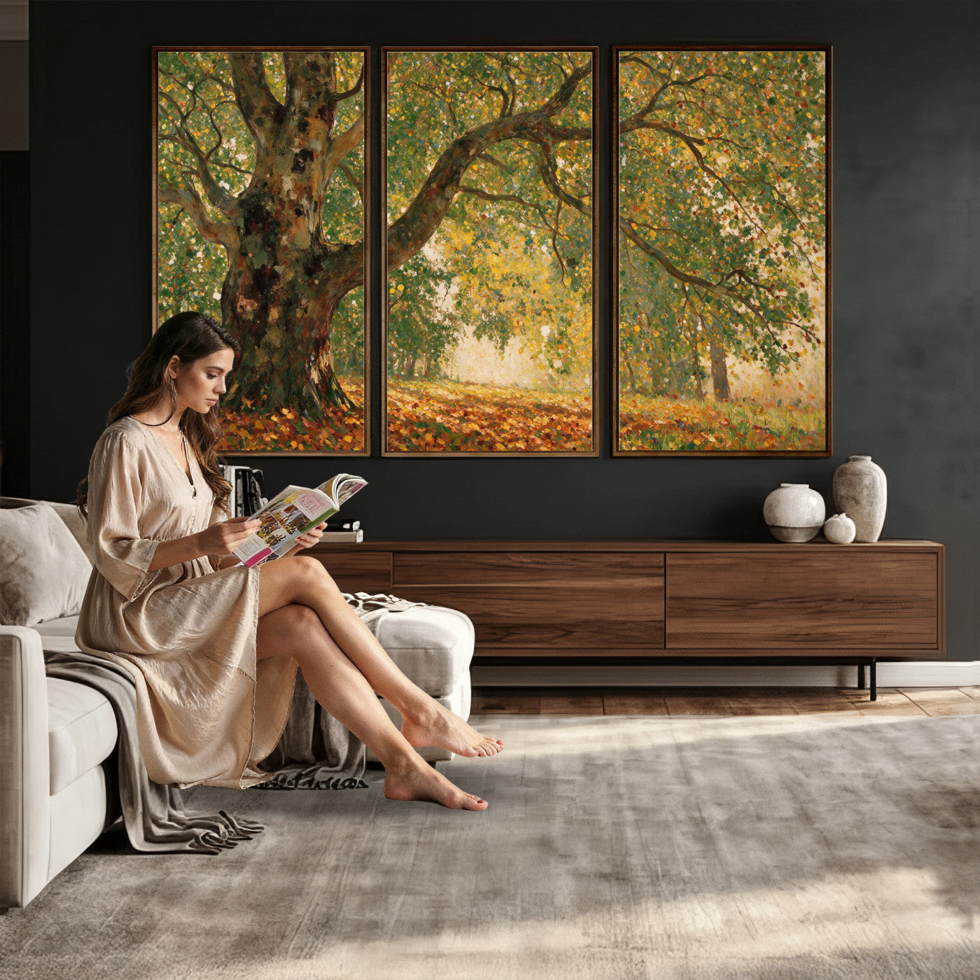 52555601-MGV-CV-36X24 - Claude Monet Style The Bodmer Oak Fontainebleau Forest Wall Art Canvas Print, Autumn Landscape Painting Print