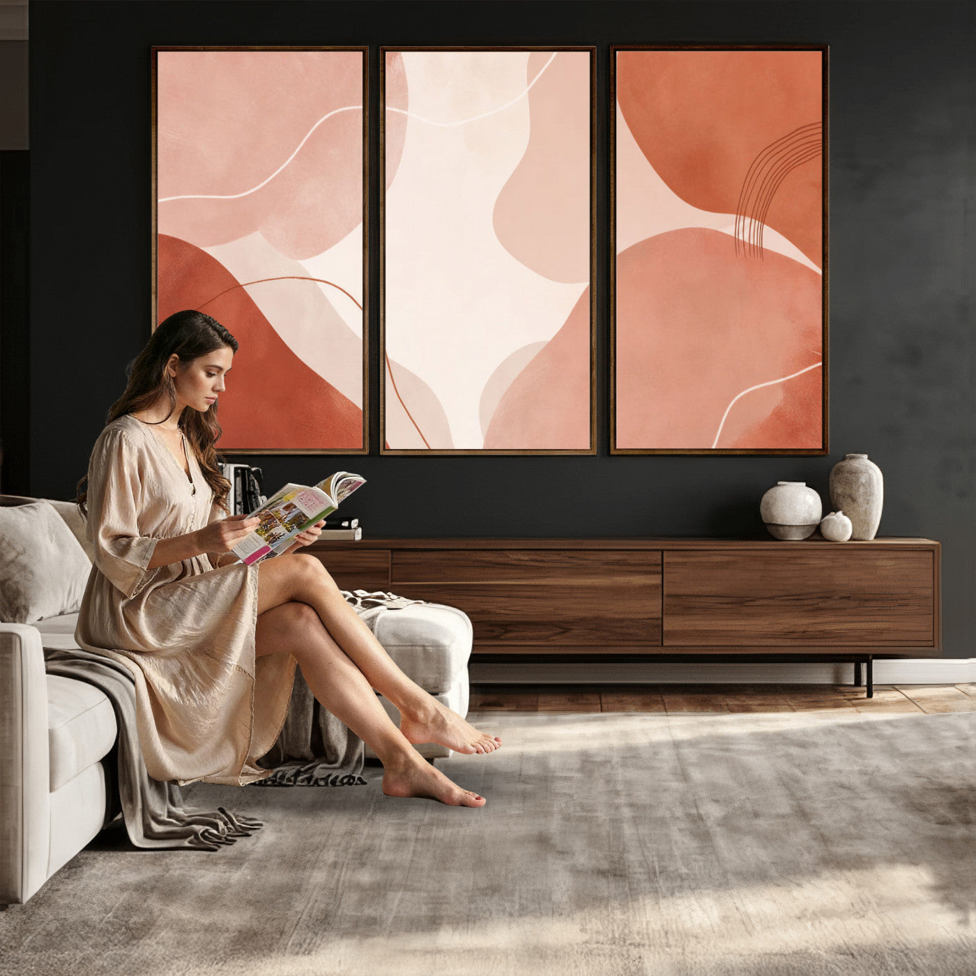 17685421-MGV-CV-36X24 - Abstract Boho Terracotta Wall Art Canvas Print, Mid Century Minimalist Painting Print
