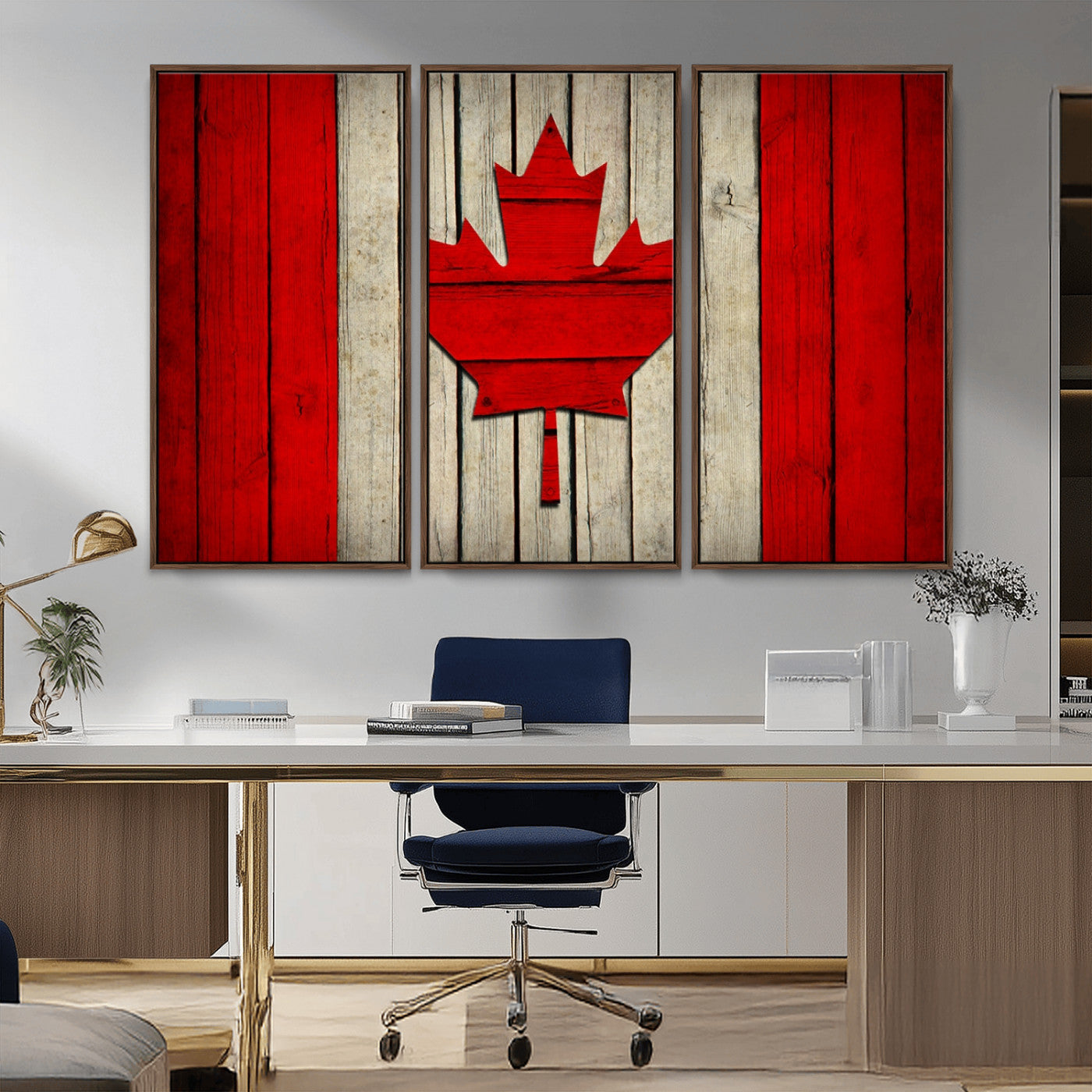 22674-MGV-CV-36X24-Rustic Canada Flag Wall Art – Framed Canadian Flag Canvas Print, Vintage Wood Texture Home or Office Decor