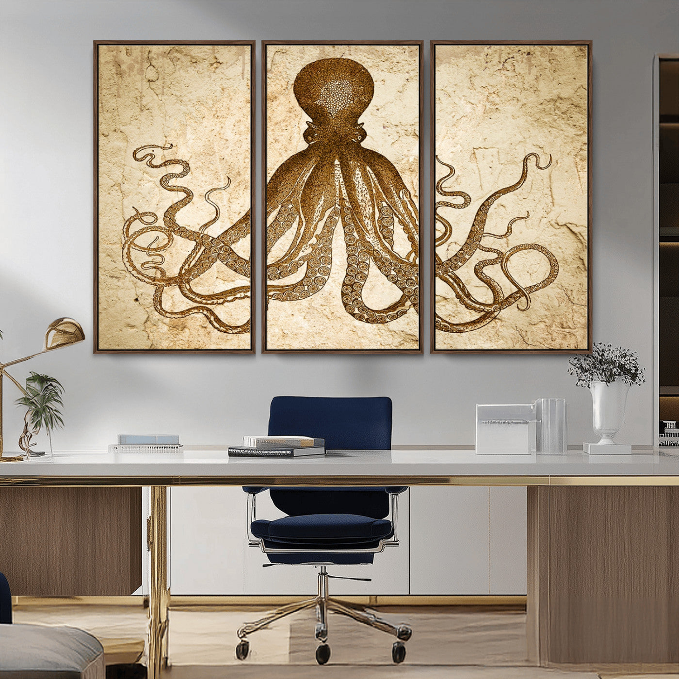 96154-MGV-CV-36X24-Sepia Octopus Wall Art Abstract Animal Canvas Print