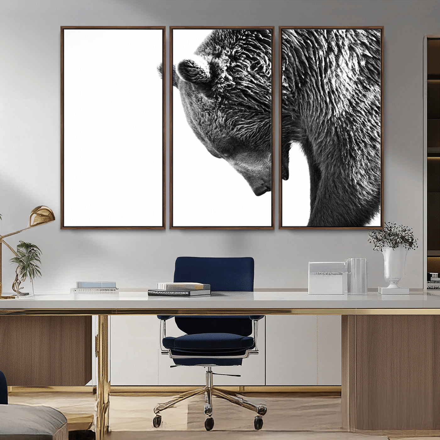 -Black and White Grizzly 399 Bear Canvas Print Wall Art | Large Wildlife Canvas Print for Living