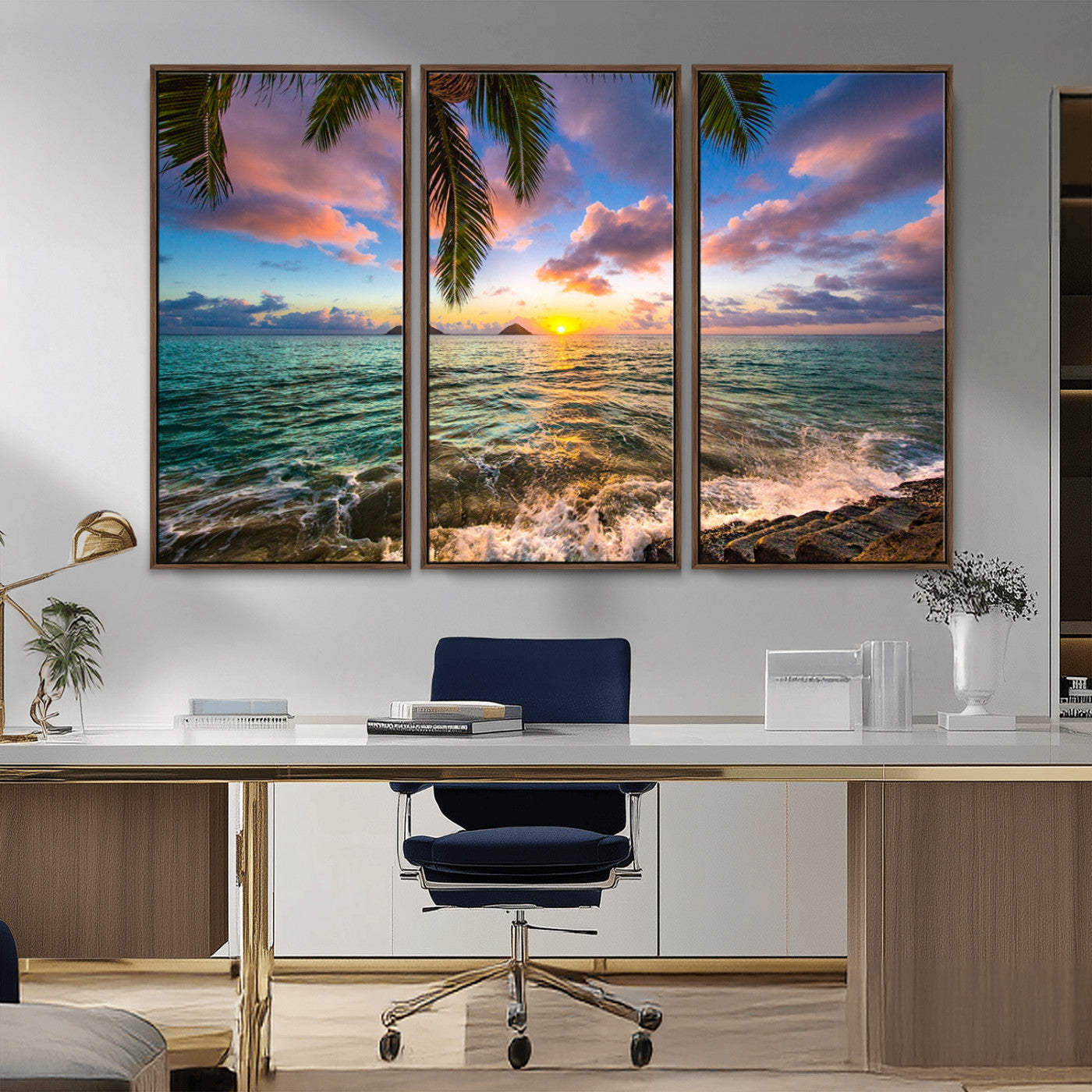 -Framed Tropical Sunset Art Canvas Print