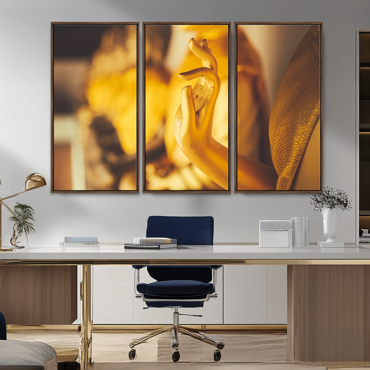 -Gold Buddha Statue Hands Wall Art Canvas Print