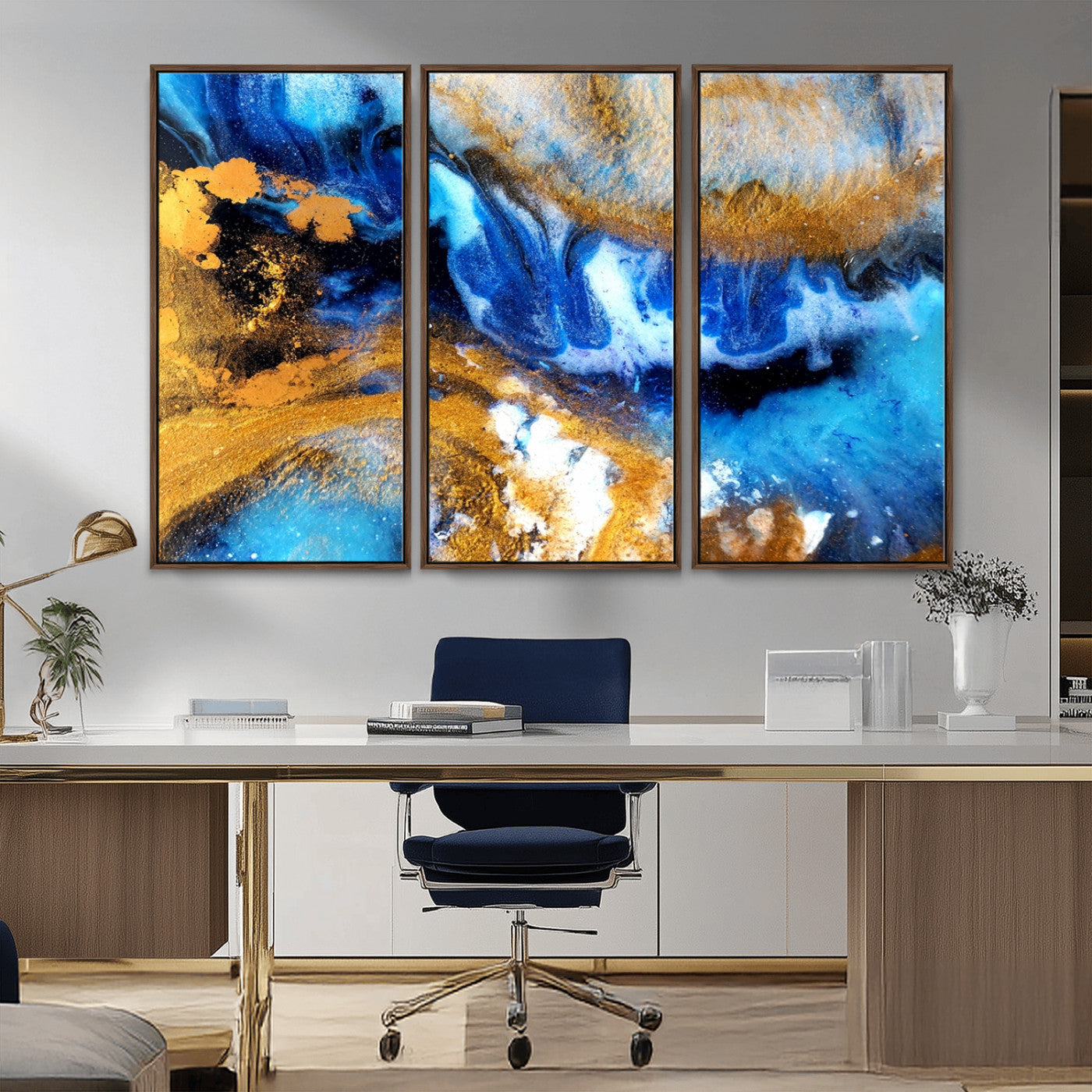 42100-MGV-FC-48X32-3P_Walnut-Blue Orange Marble Fluid Effect Canvas Wall Art Print