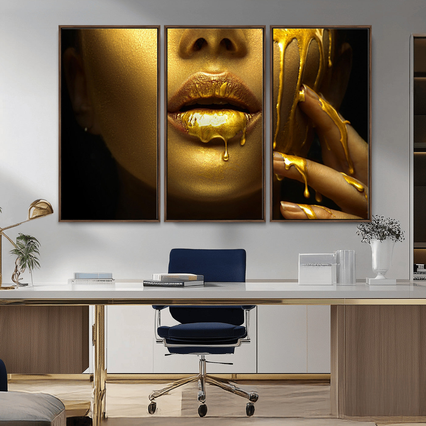 24252-MGV-FC-48X32-3P_Walnut-Gold and Women Wall Art Canvas Print