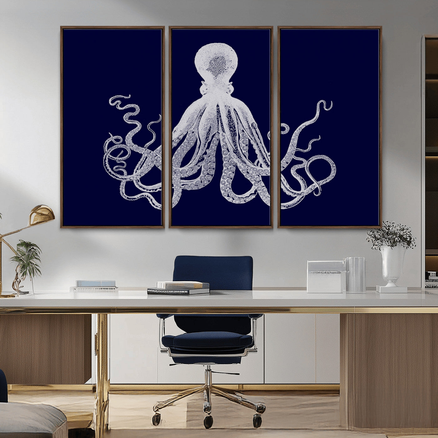 11865-MGV-FC-48X32-3P_Walnut-Blue Octopus Wall Art Canvas Print