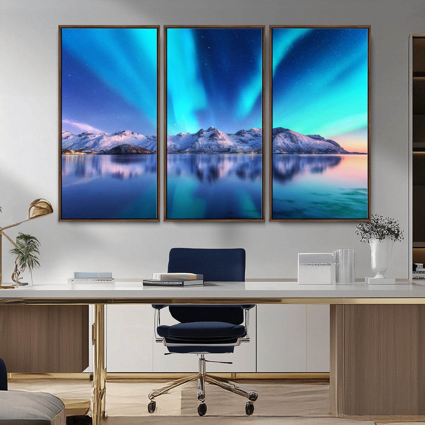 49902-MGV-FC-48X32-3P_Walnut-Northern Lights above Mountain Wall Art, Northern Lights Wall Art Canvas Print