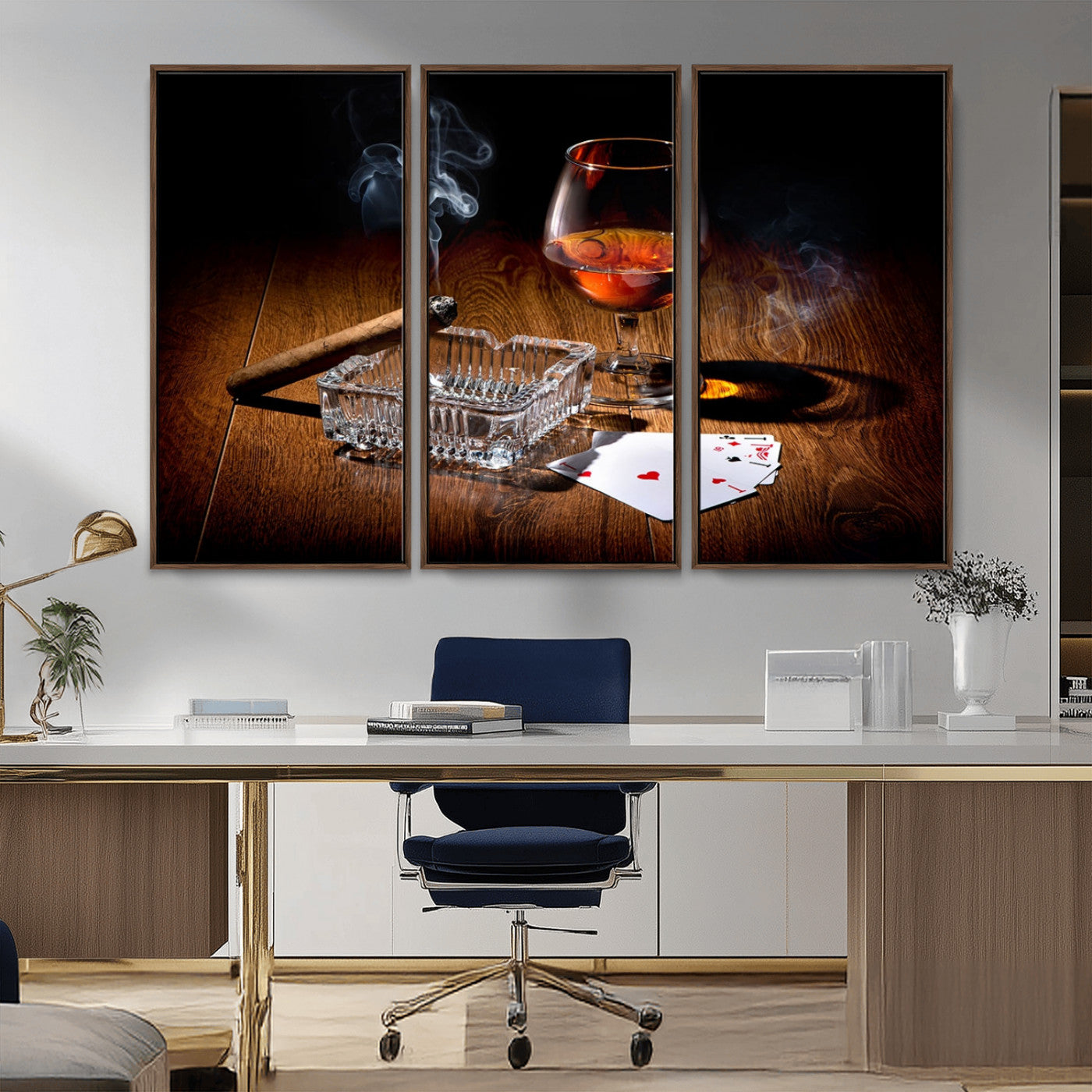 -Whiskey Cigar Wall Art Canvas Print Kitchen Wall