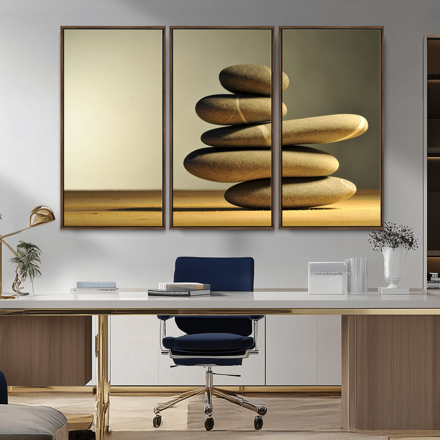 -Fluvial Zen Stones Canvas Wall Art Print