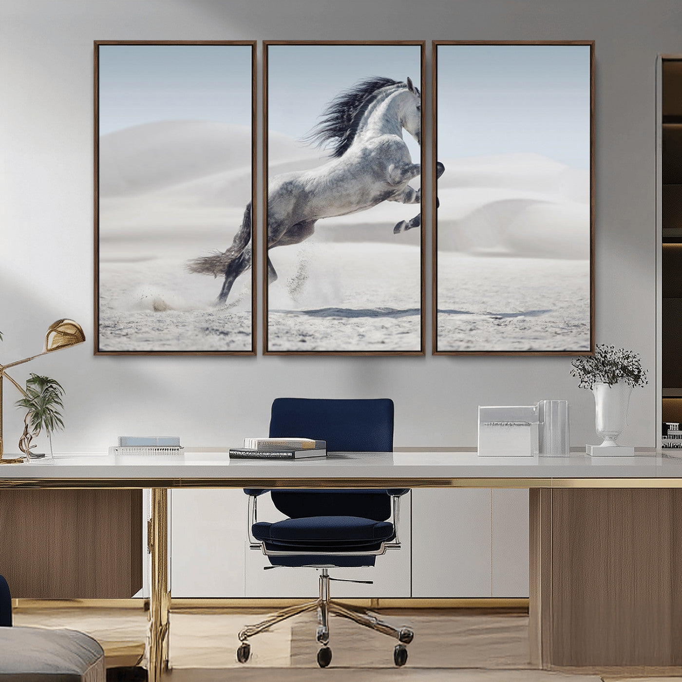 -Prancing Horse Desert Large Wall Art Canvas Print – Majestic Horse Animal Artwork for Home, Office, Living Room