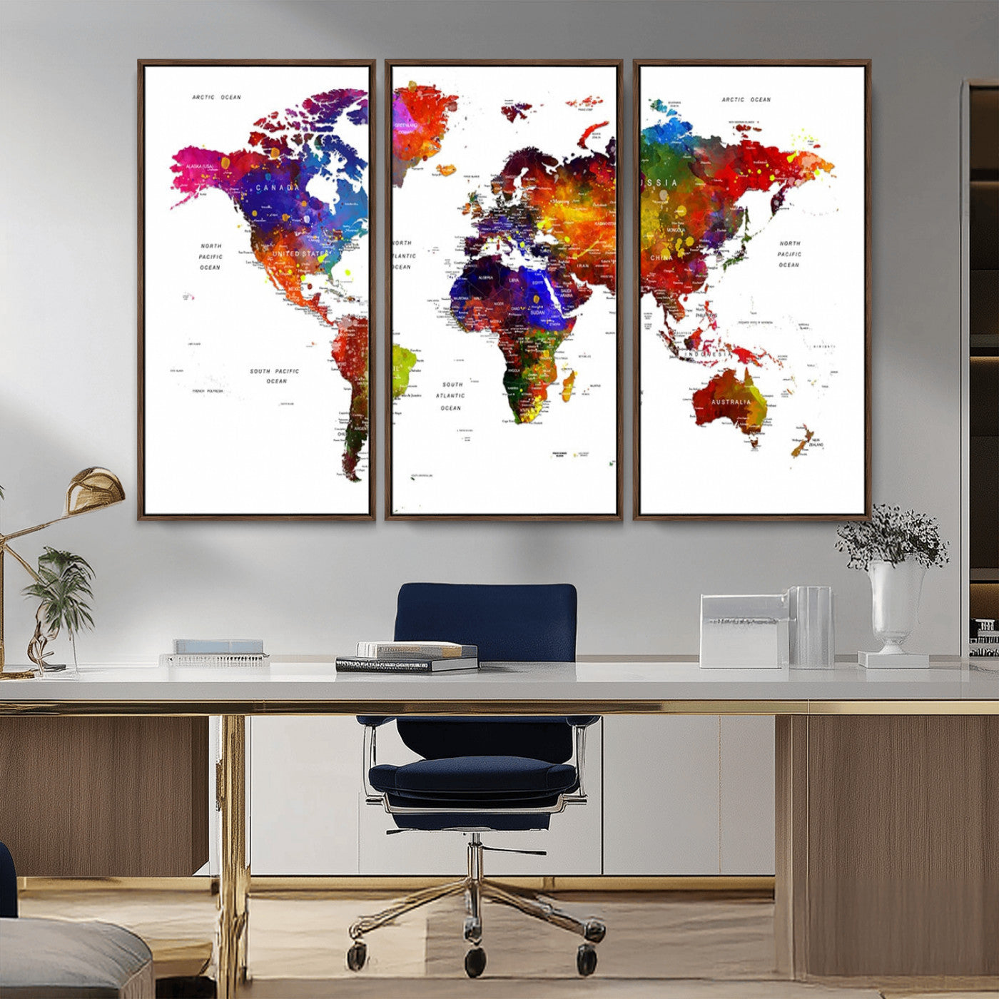 34842-MGV-FC-48X32-3P_Walnut-Push Pin World Map Canvas Print – Travel Tracker Wall Art for Couples, Perfect Anniversary Gift for Home or Office Decor