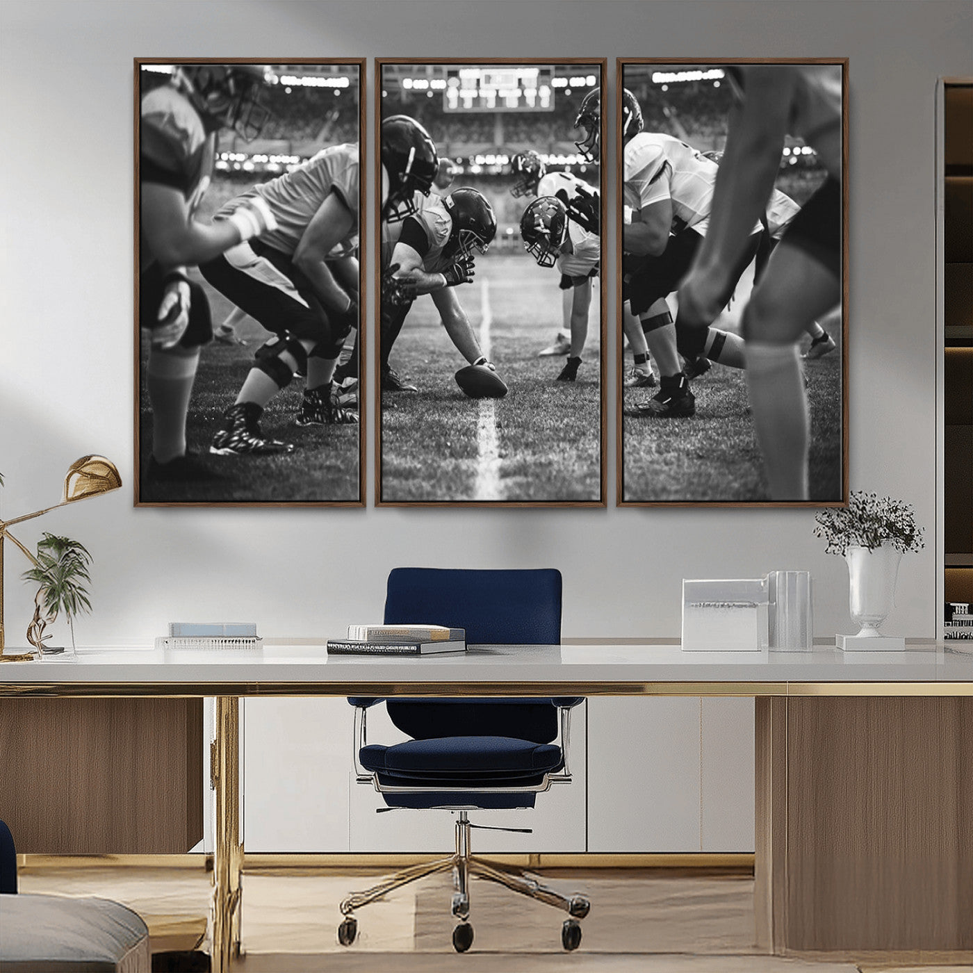 13273-MGV-FC-48X32-3P_Walnut-American Football Wall Art Canvas Print Framed Stadium Sport Wall Art Iconic Game Day Decor for Home, Office