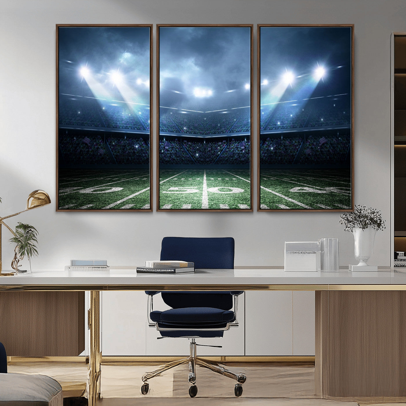 74741-MGV-FC-48X32-3P_Walnut-American Football Stadium Wall Art Canvas, American Football Stadium Canvas Print