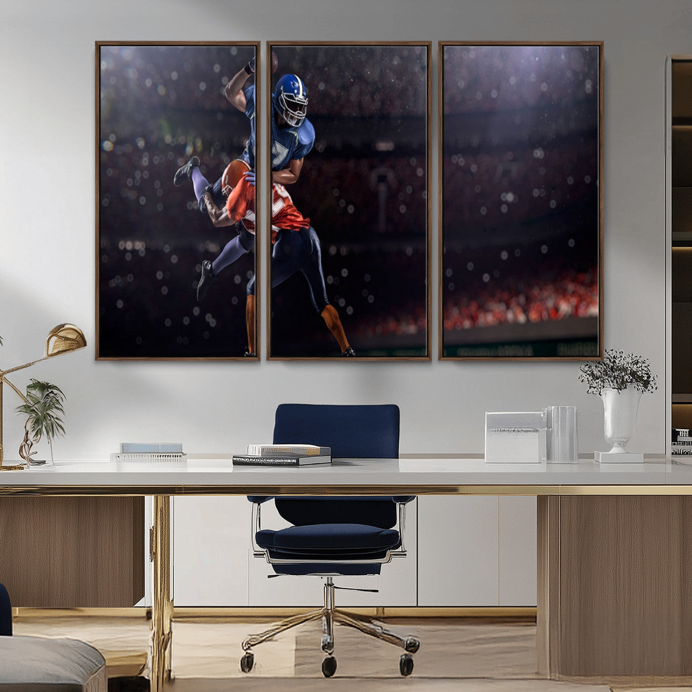 68009-MGV-FC-48X32-3P_Walnut-American Football Wall Art Canvas Print, Stadium Sport Wall Art Print