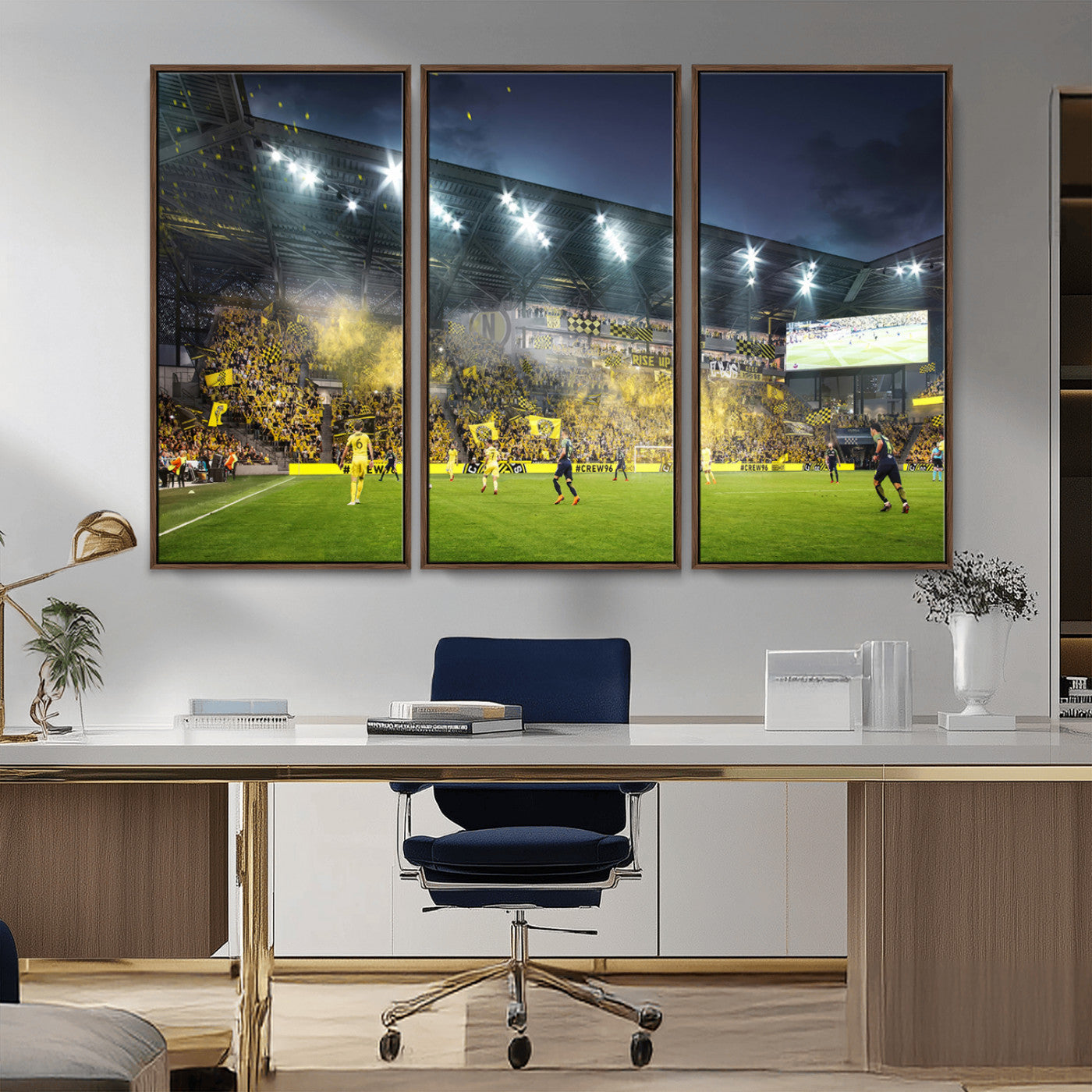 65820-MGV-CV-36X24-Columbus Crew Stadium Match Triple Canvas Wall Art - Dynamic MLS Game Scene Canvas Wall Art