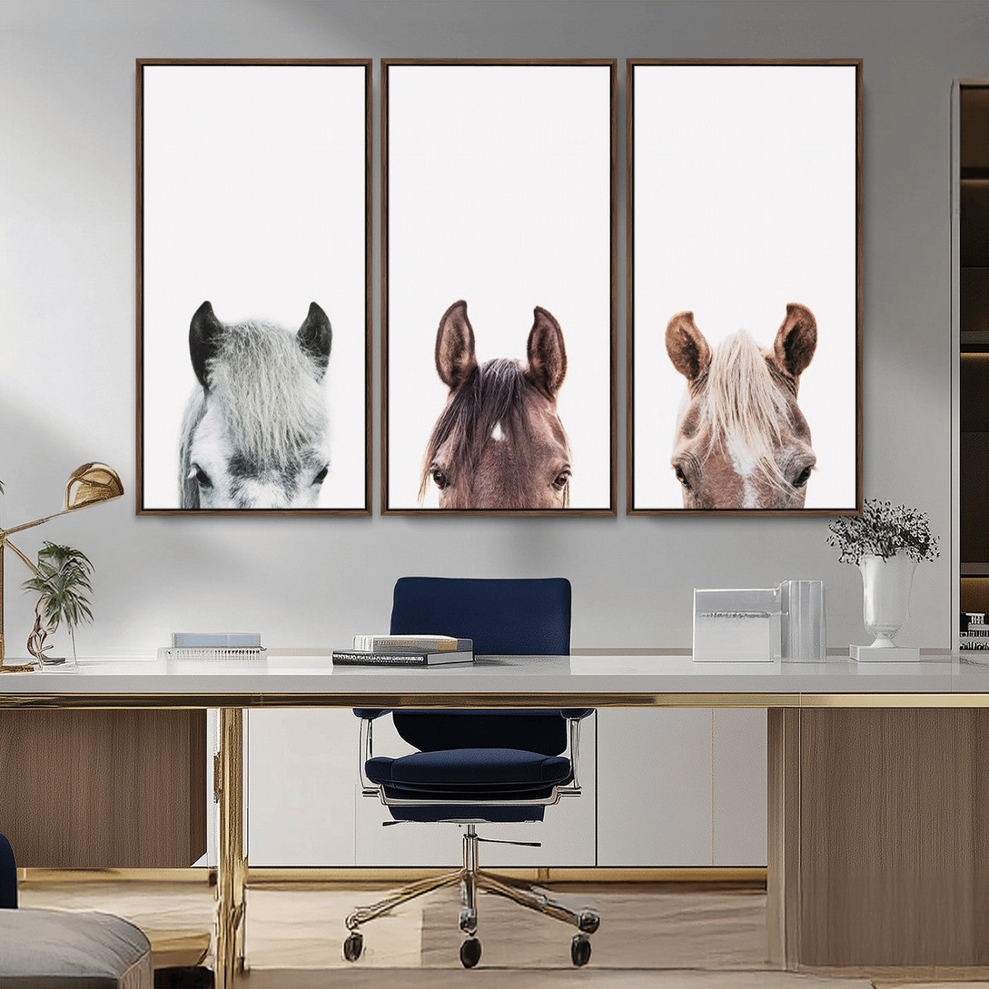 -Horse Wall Art - Minimalist Horse Triptych Wall Art – Modern 3-Panel Giclée Canvas Featuring Horse