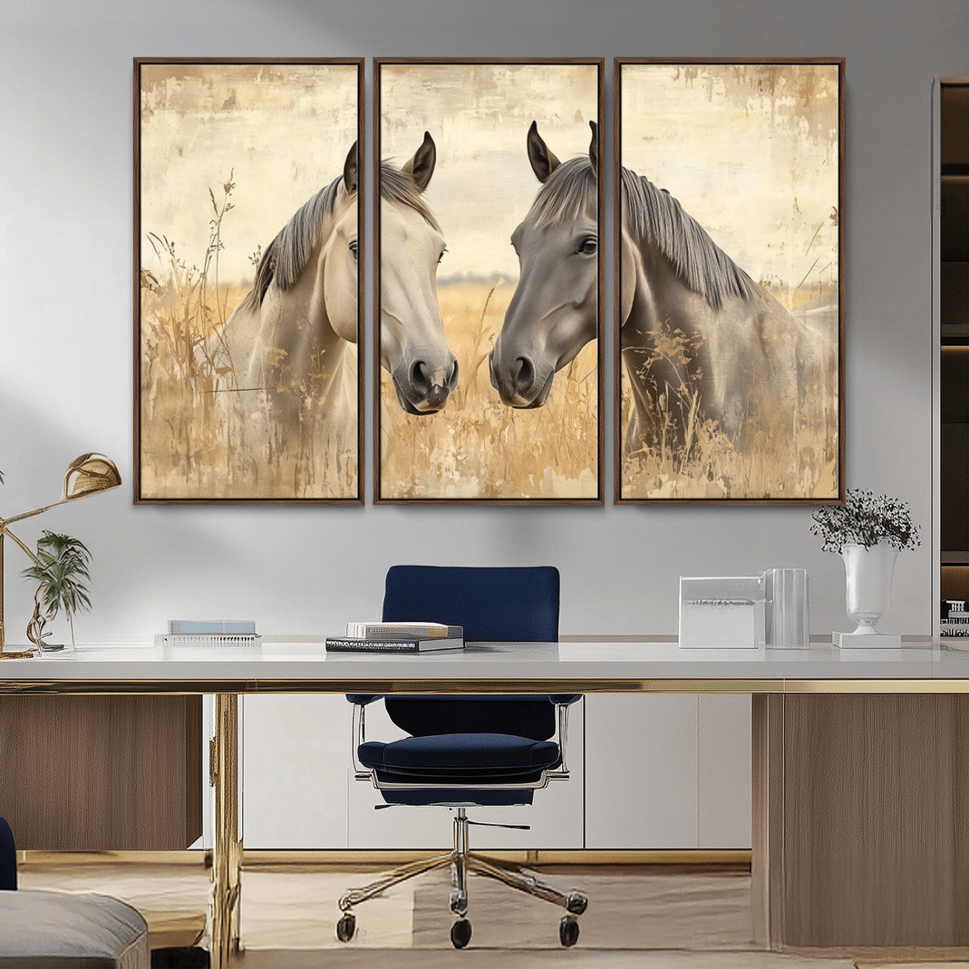-Chines Ink Style Grunge Horses Wall Art Canvas Print