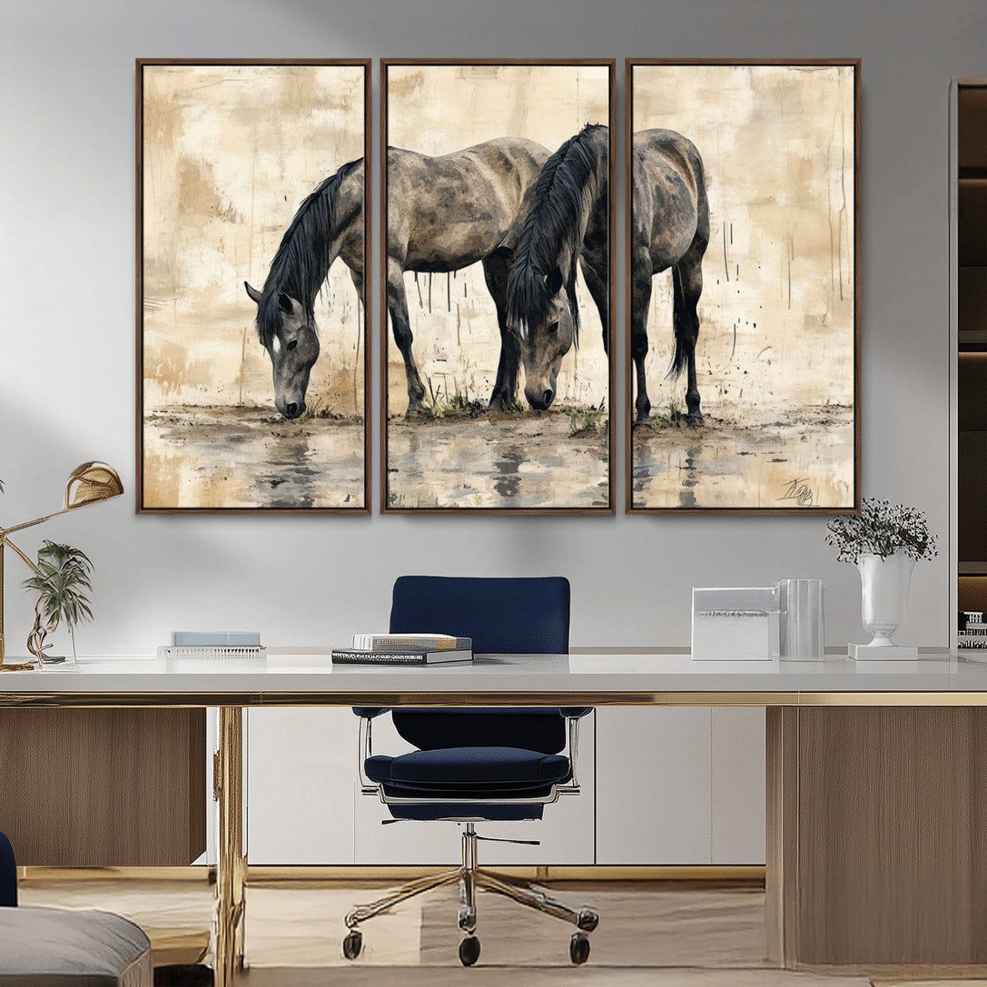 -Chinese Style Abstract Black Horses Wall Art Canvas Print - Abstract Horse Wall Art Canvas Print