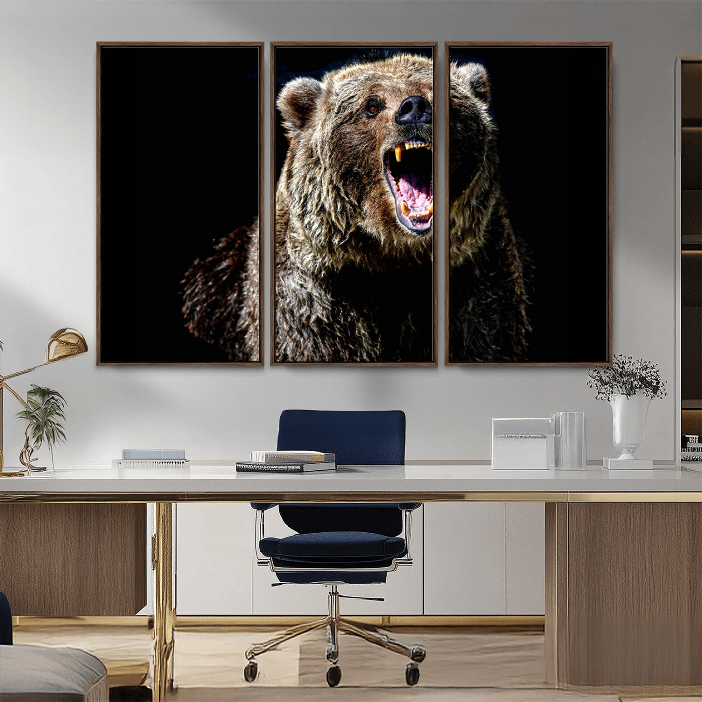 17625-MGV-FC-48X32-3P_Walnut-Grizzly Bear Canvas Print | Wildlife Wall Art for Cabin Decor | Ready to Hang Framed
