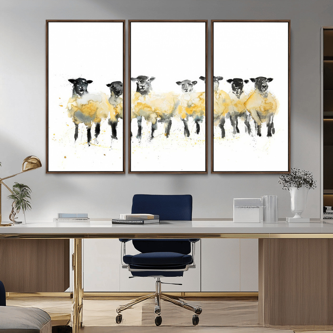 -Farmhouse Wall Art Sheep Print | Ready to Hang Framed Canvas | Rustic Barn Decor