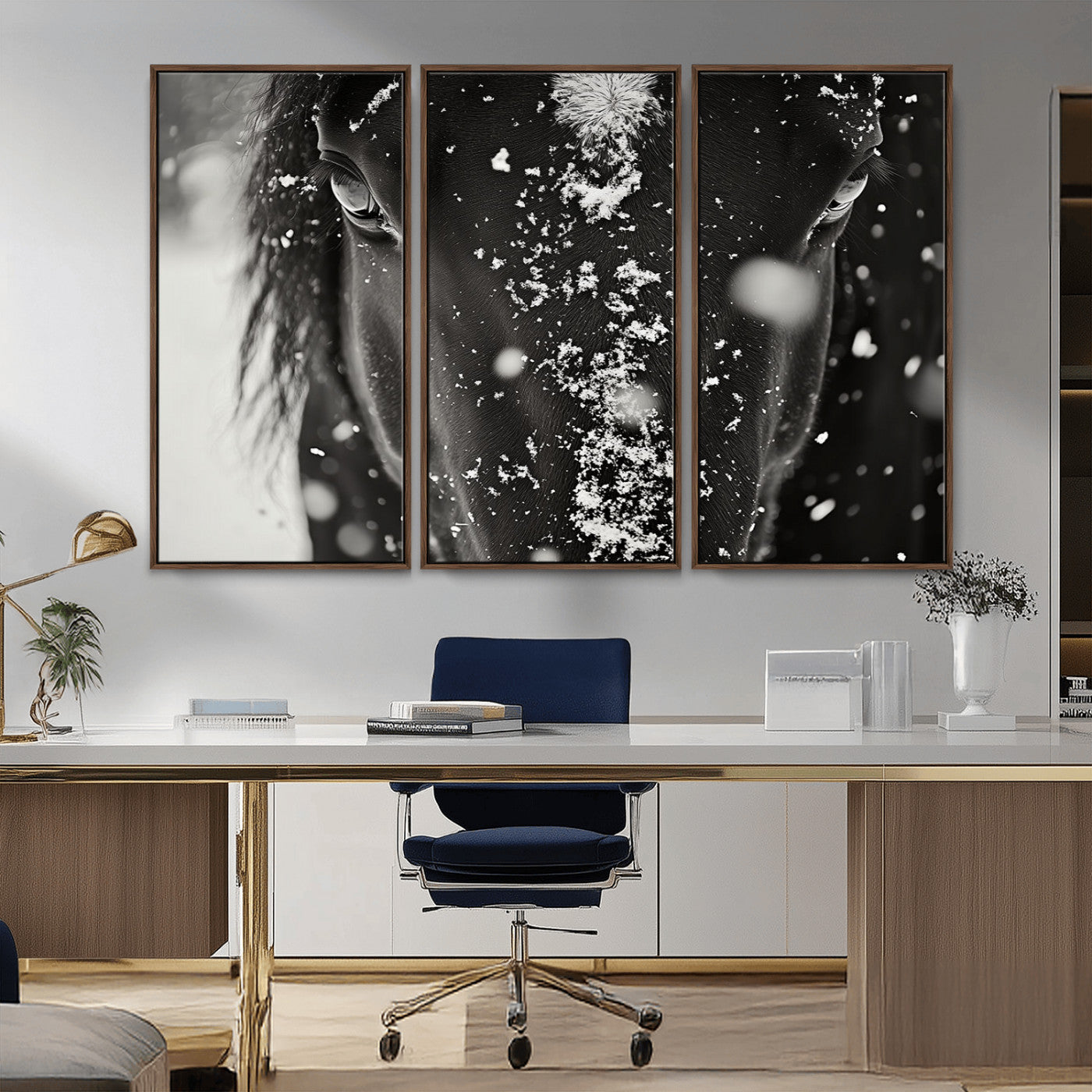 -Winter Horse Snow Wall Art Canvas Print