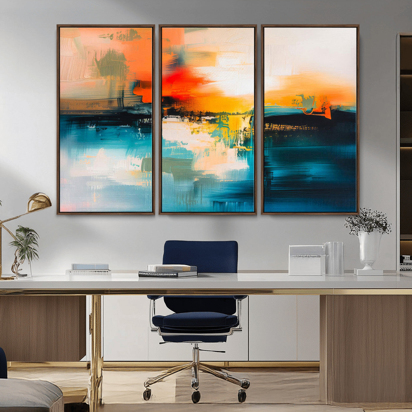 37083-MGV-FC-48X32-3P_Walnut-Colorful Abstract Wall Art | Bold Modern Canvas Print | Ready to Hang and Framed for Living Room or