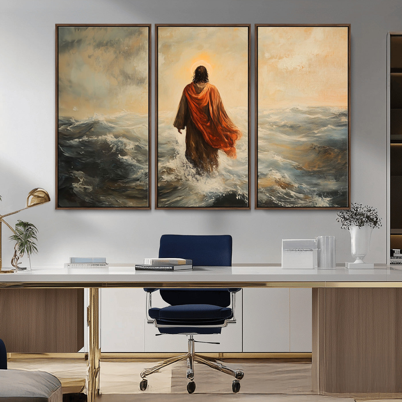 -Jesus Walking on Water, Christian Wall Art, Jesus Christ Walking on Oil Painting Style Print
