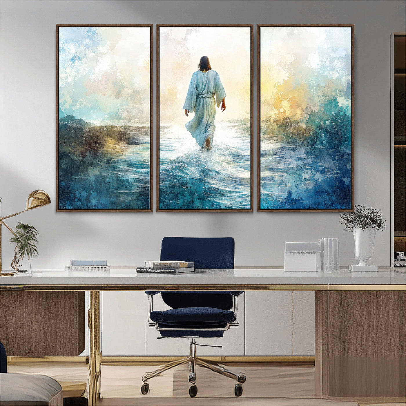 -Watercolor Jesus Walking on Water Canvas Print, Christian Wall Art, Jesus Christ Walking