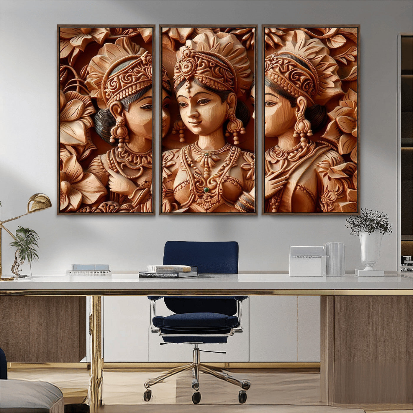 89522-MGV-FC-48X32-3P_Walnut-Indian Woman Statue Wall Art Canvas Print
