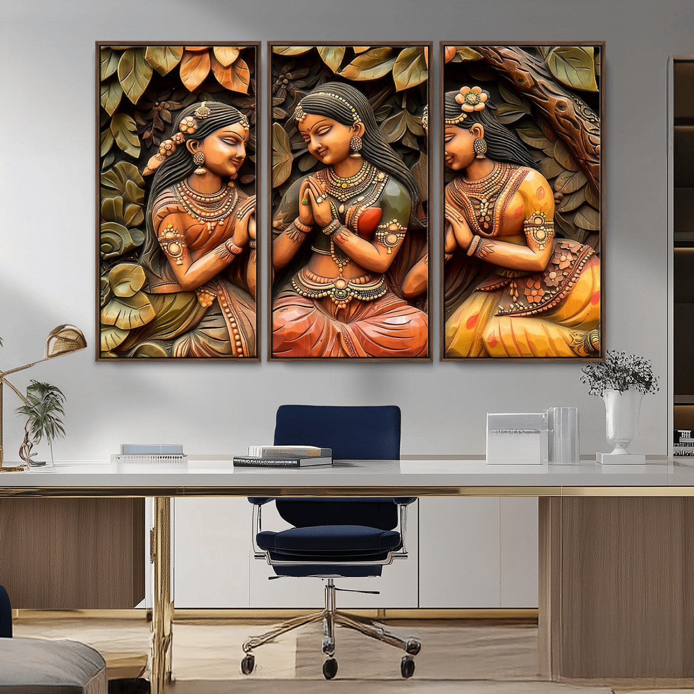 12926-MGV-FC-48X32-3P_Walnut-Indian Woman Statue Wall Art Canvas Print