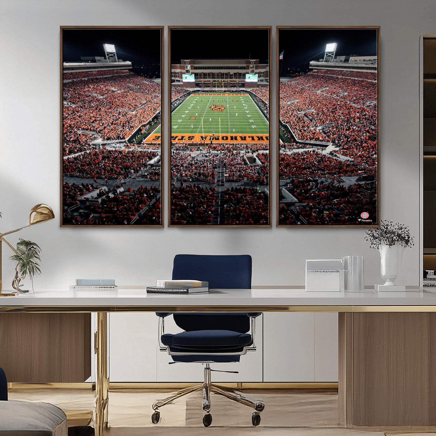 81675-MGV-FC-48X32-3P_Walnut-Boone Pickens Stadium Wall Art Oklahoma State Cowboys Print Framed Sports Canvas Art for Home, Office, Living Room