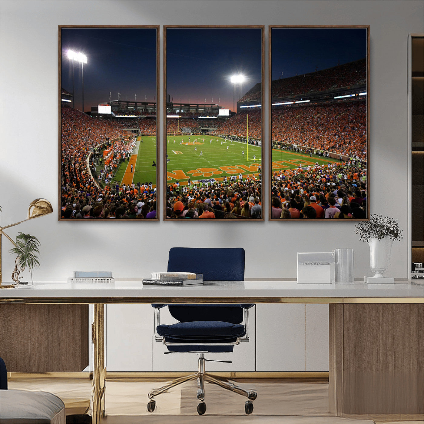 32340-MGV-FC-48X32-3P_Walnut-Clemson University Tigers Art Print, Football Team Print - Clemson Memorial Stadium Wall Art Canvas