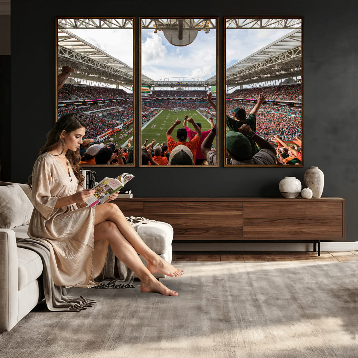 66239-PAN-FL-20X10 - Miami Hurricanes Football Team Wall Art Print - Miami Hard Rock Stadium Wall Art Canvas Print