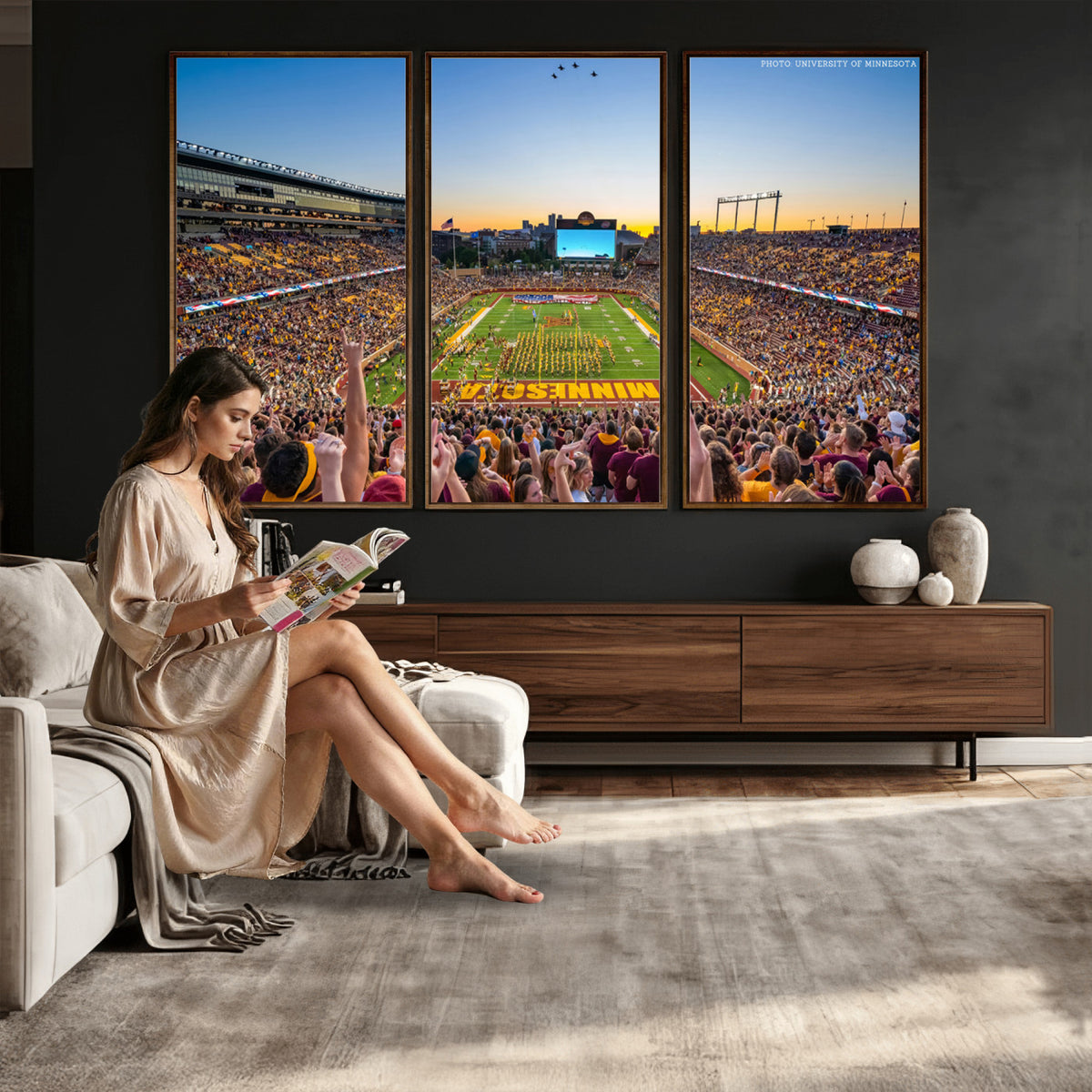 63452-PAN-FL-20X10 - University of Minnesota Golden Gophers Football Team Print - Minneapolis Huntington Bank Stadium