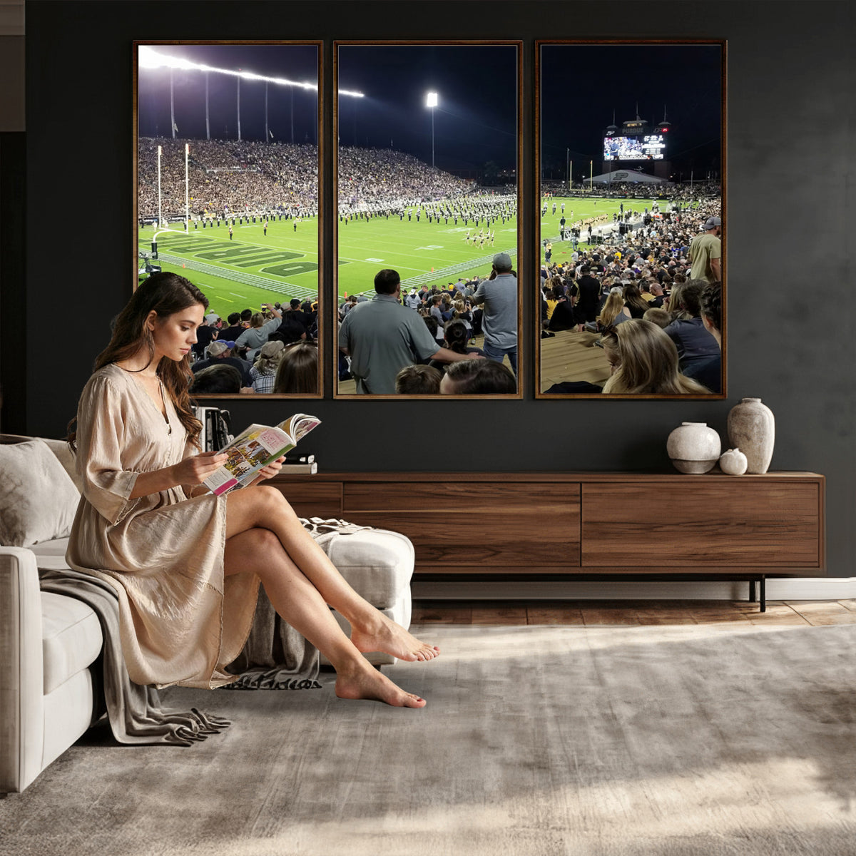56796-PAN-FL-20X10 - Purdue University Boilermakers Football Team Print - West Lafayette Ross-Ade Stadium Wall Art Canvas