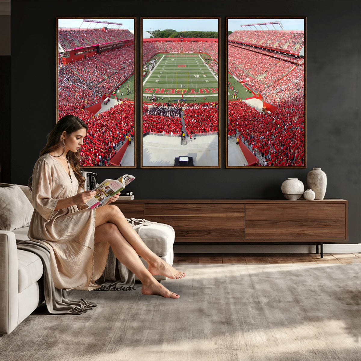 90818-PAN-FL-20X10 - Rutgers Scarlet Knights Football Team Print - Piscataway SHI Stadium Wall Art Canvas Print