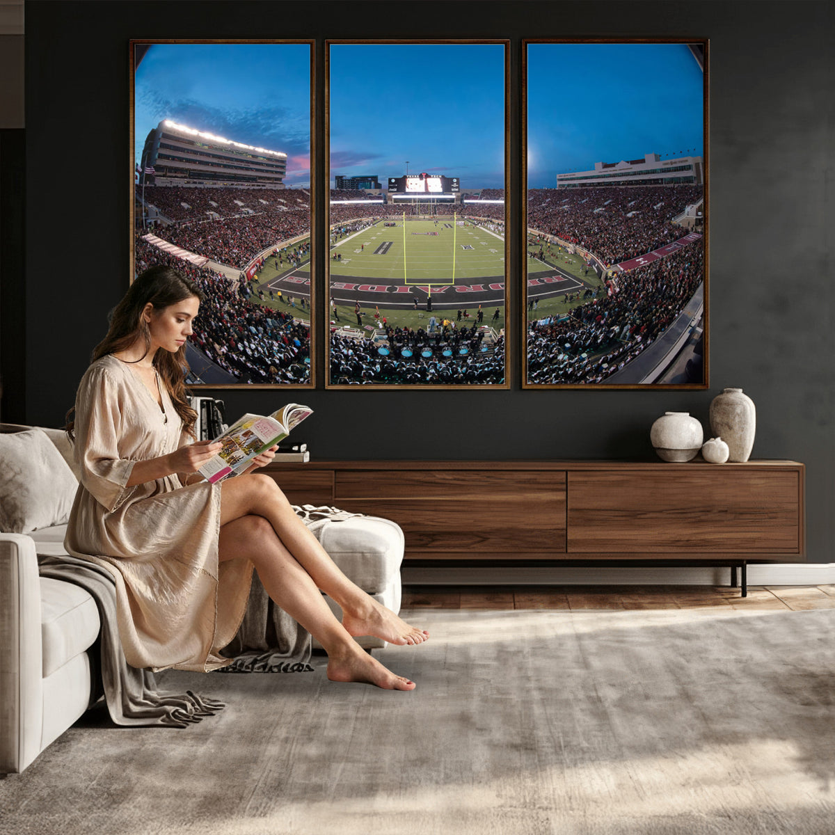 60763-PAN-FL-20X10 - Texas Tech Red Raiders Canvas, Framed Football Team Print - Lubbock Jones AT&T Stadium Wall Art