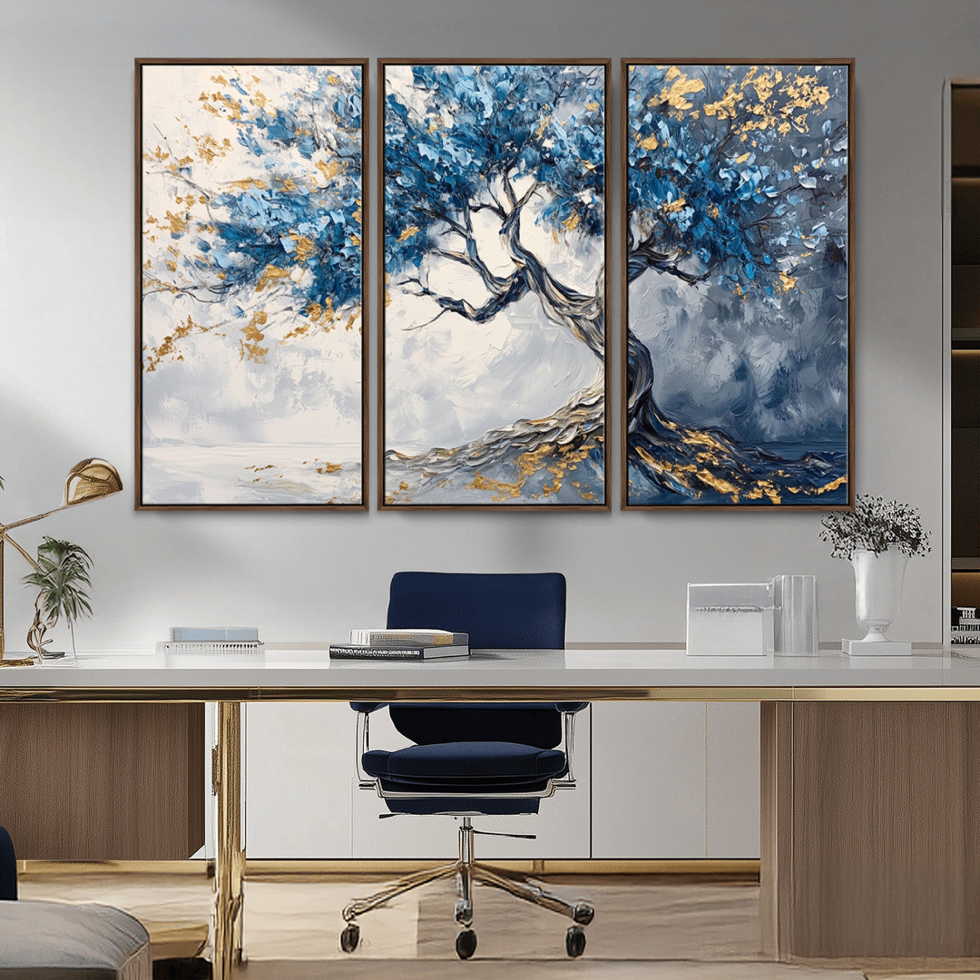 10259-MGV-FC-48X32-3P_Walnut-Abstract Tree Painting Canvas Wall Art | Tree of Life Painting Wall Art Canvas Print