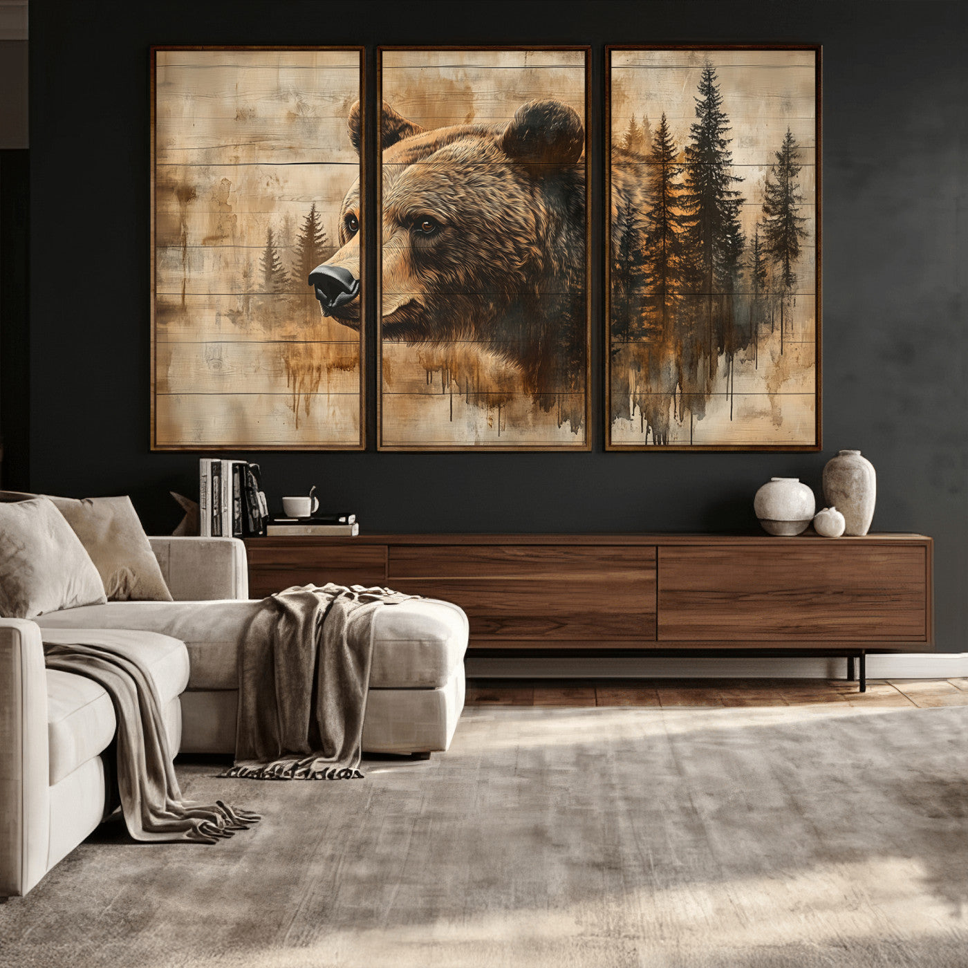 48378-MGV-CV-36X24 - Rustic Grizzly Bear Wall Art, Abstract Grizzly 399 Bear Wall Art Canvas Print - Woodland Wildlife
