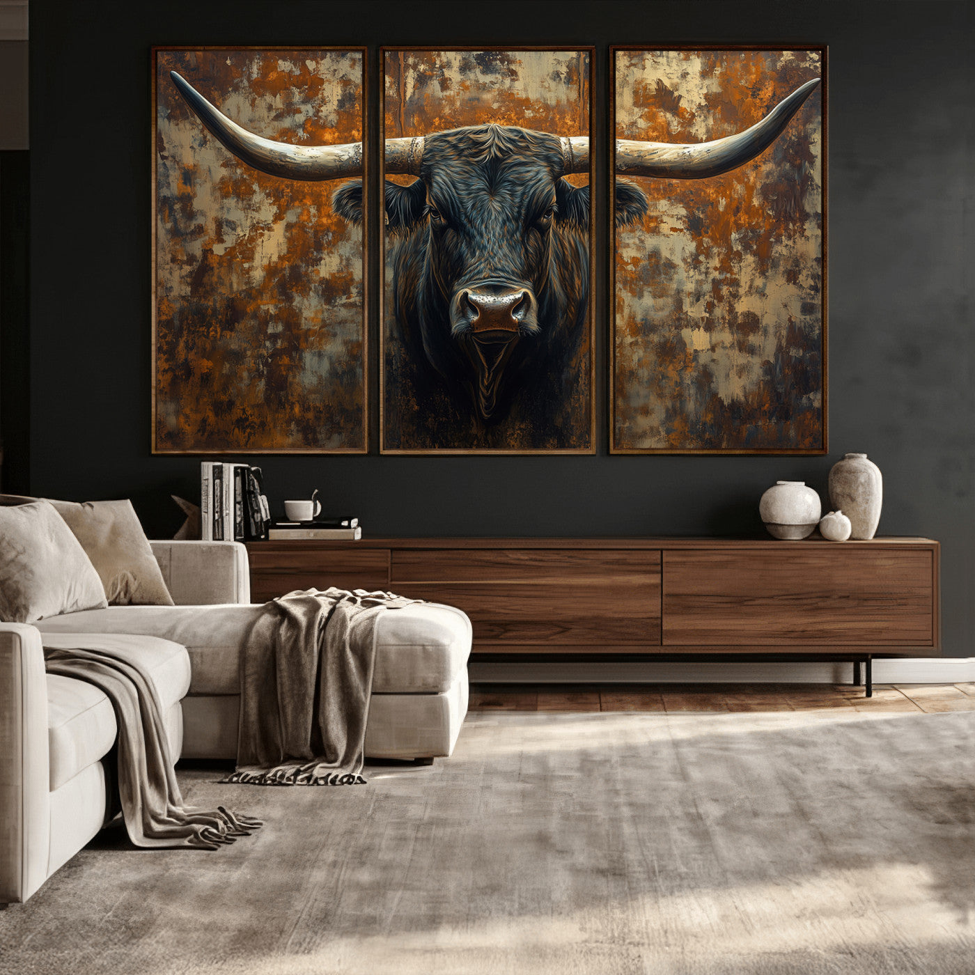 68068-MGV-CV-36X24 - Longhorn Texas Cow Bull Wall Art | Rustic Farmhouse Canvas Print | Ready to Hang Barn Decor for