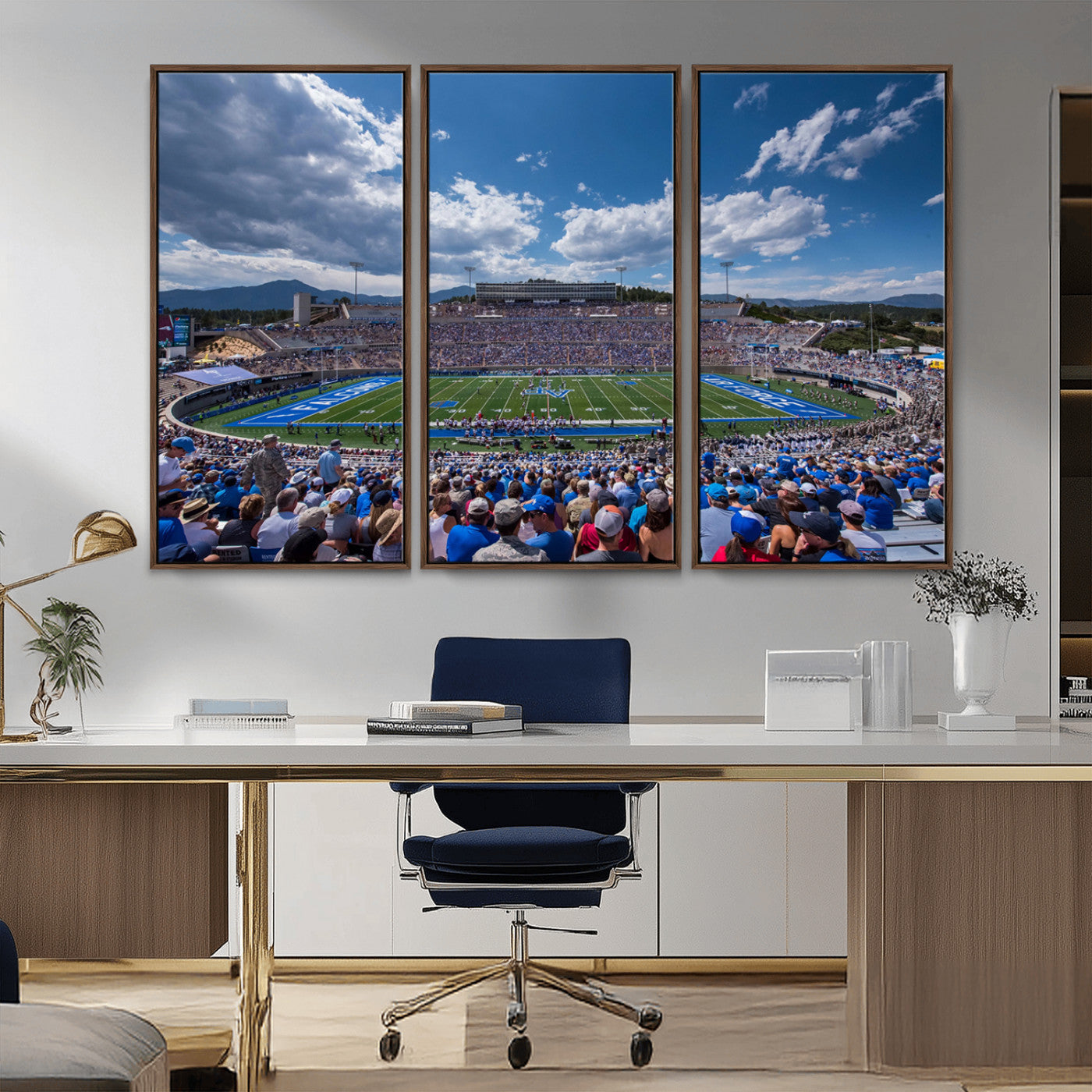 59281-MGV-FC-48X32-3P_Walnut-Air Force Falcons Football Team Print - Colorado Springs Falcon Stadium Wall Art Canvas Print