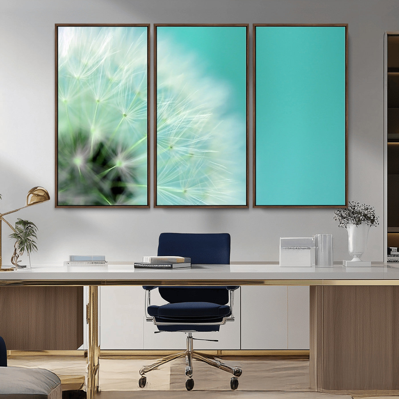 26056-MGV-FC-48X32-3P_Walnut-DANDELION Flower Wall Art Canvas Print, Canvas Dandelion Floral Wall Art